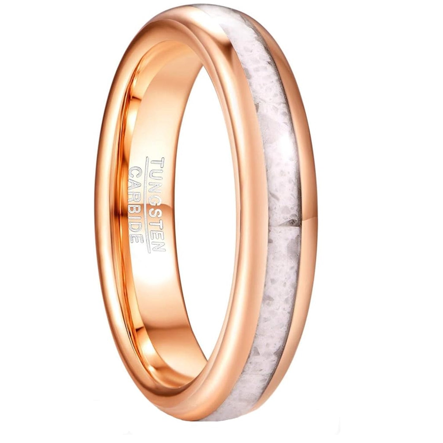 Ladies wedding ring made of tungsten – Rose gold with domed marble inlay and comfortable fit (size 17.5)