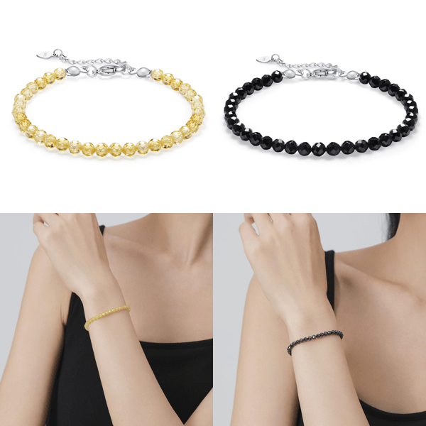 Women's Bracelet in 925 Silver with Faceted Yellow Zirconia Beads of 3 mm