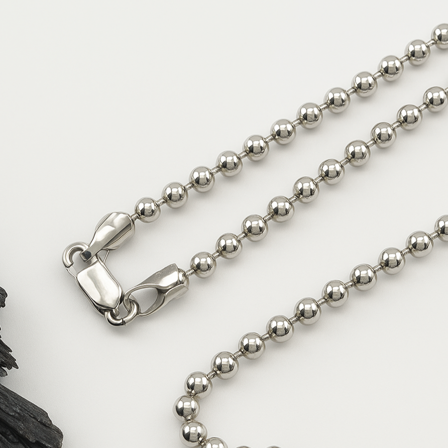 Silver Necklace 925 – Military Tag Model, Spherical Beads, 19.85g, Length 55 cm