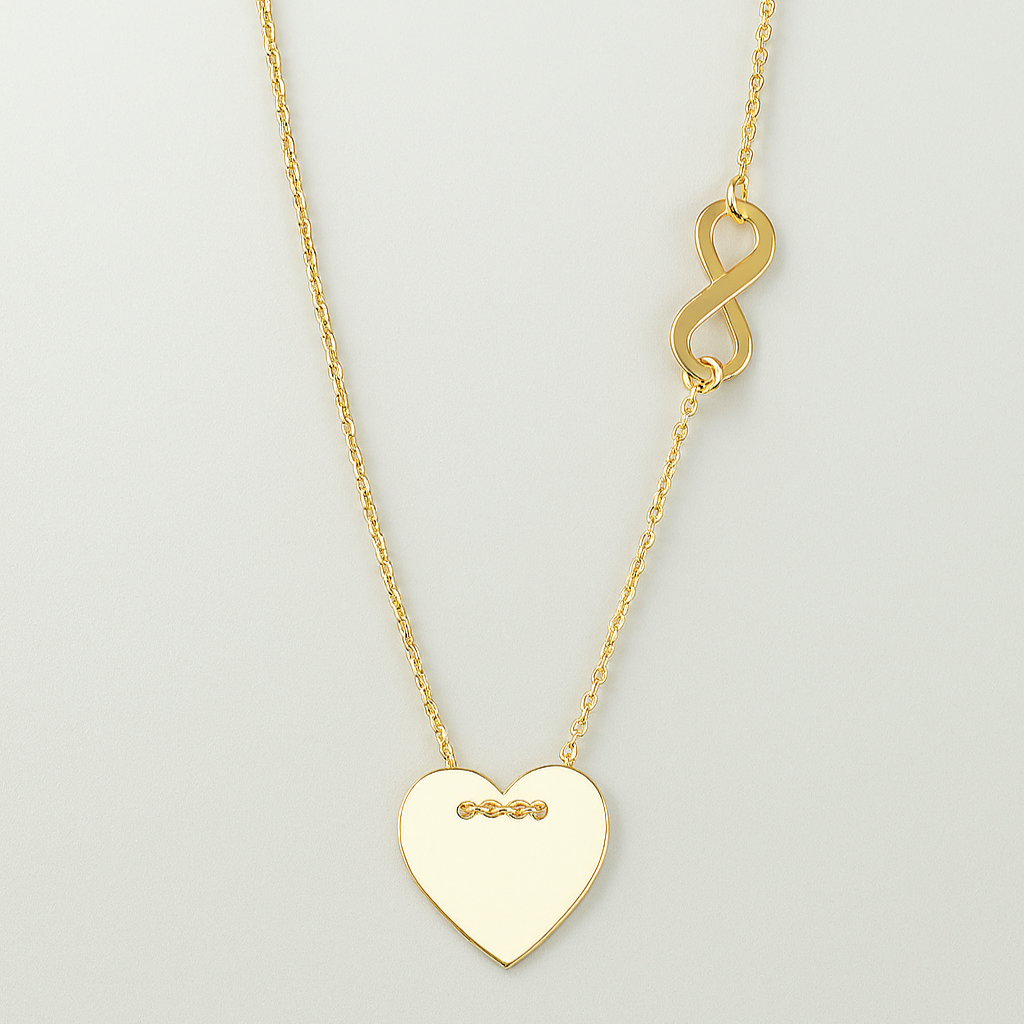 14K Gold Necklace – Heart & Infinity – Adjustable Length 43–45 cm