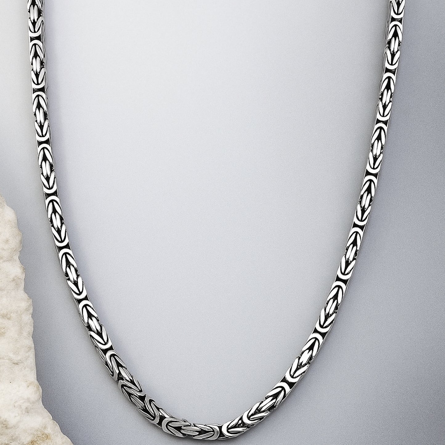 Men's Necklace 925 Silver – Byzantine Cube Link, 32.06 g, Length 59 cm