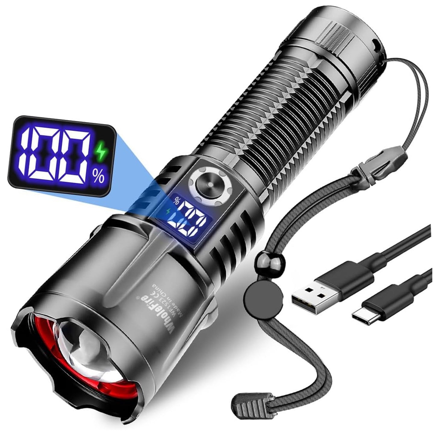 x150,000 Lumen Rechargeable LED Flashlight – Waterproof, USB, Outdoor