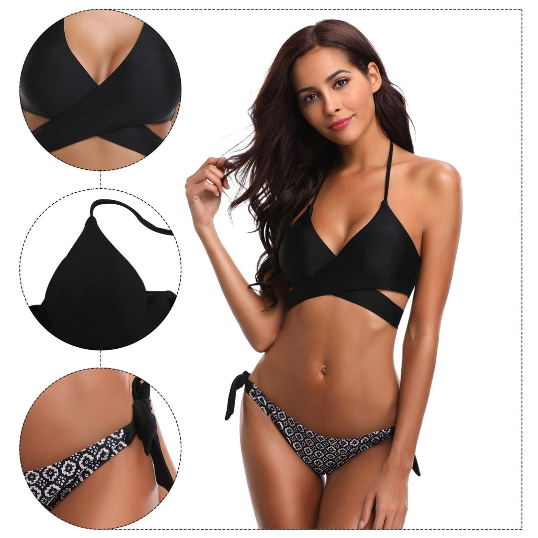 Costum de Baie Două Piese pentru Femei – Bikini Negru cu Bretele Înnodate și Slip cu Talie Joasă, Mărimea S