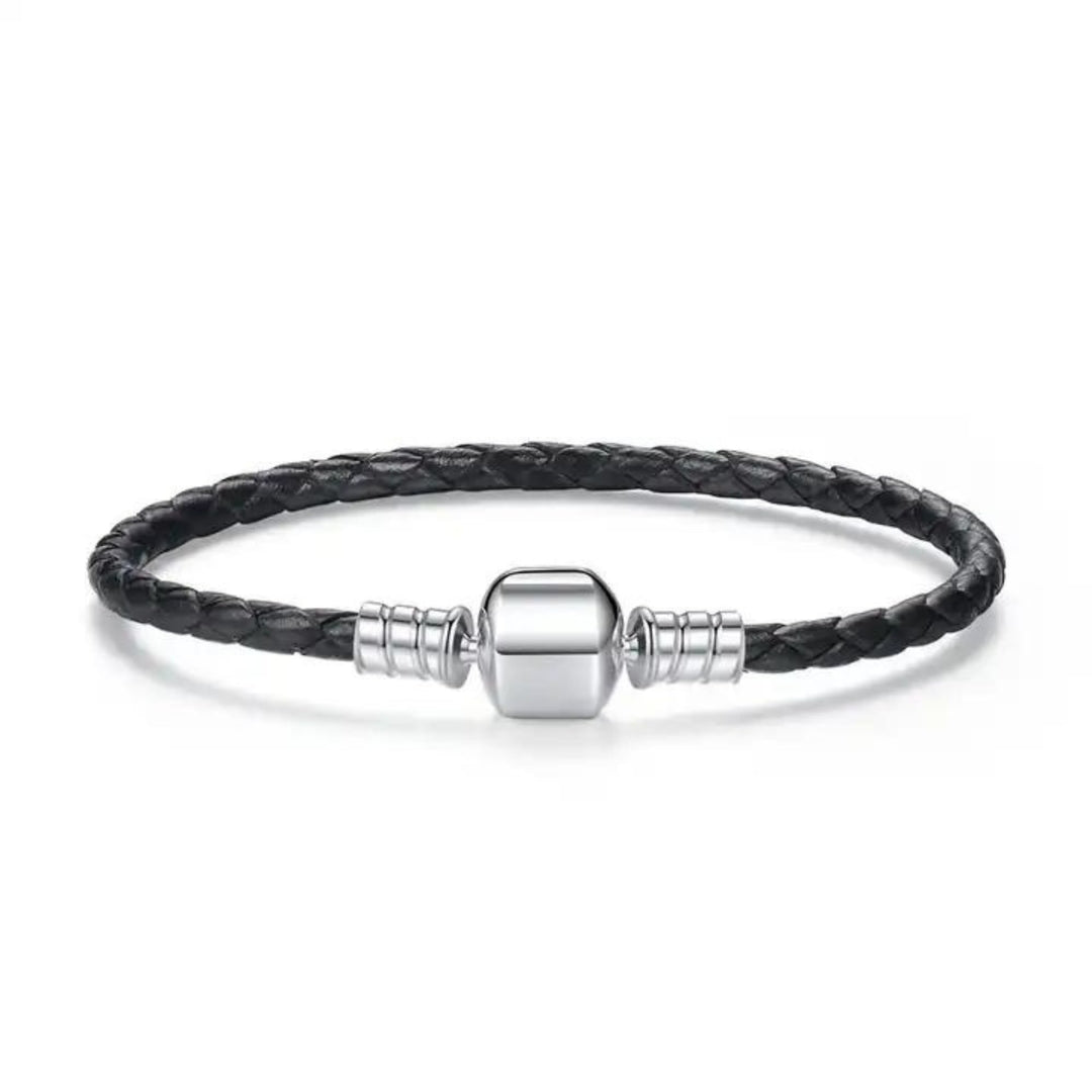 Charm Bracelet for Girls/Ladies made of Genuine Leather – For Charms, Cylinder Closure, 925 Silver, 21 cm, Black