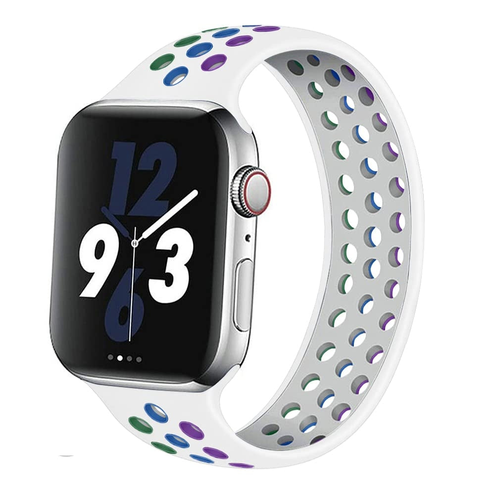 Soft Silicone Sport Band for Apple Watch (38/40/41mm) – Rainbow White Model, Compatible with Series 8 7 6 5 4 3 SE