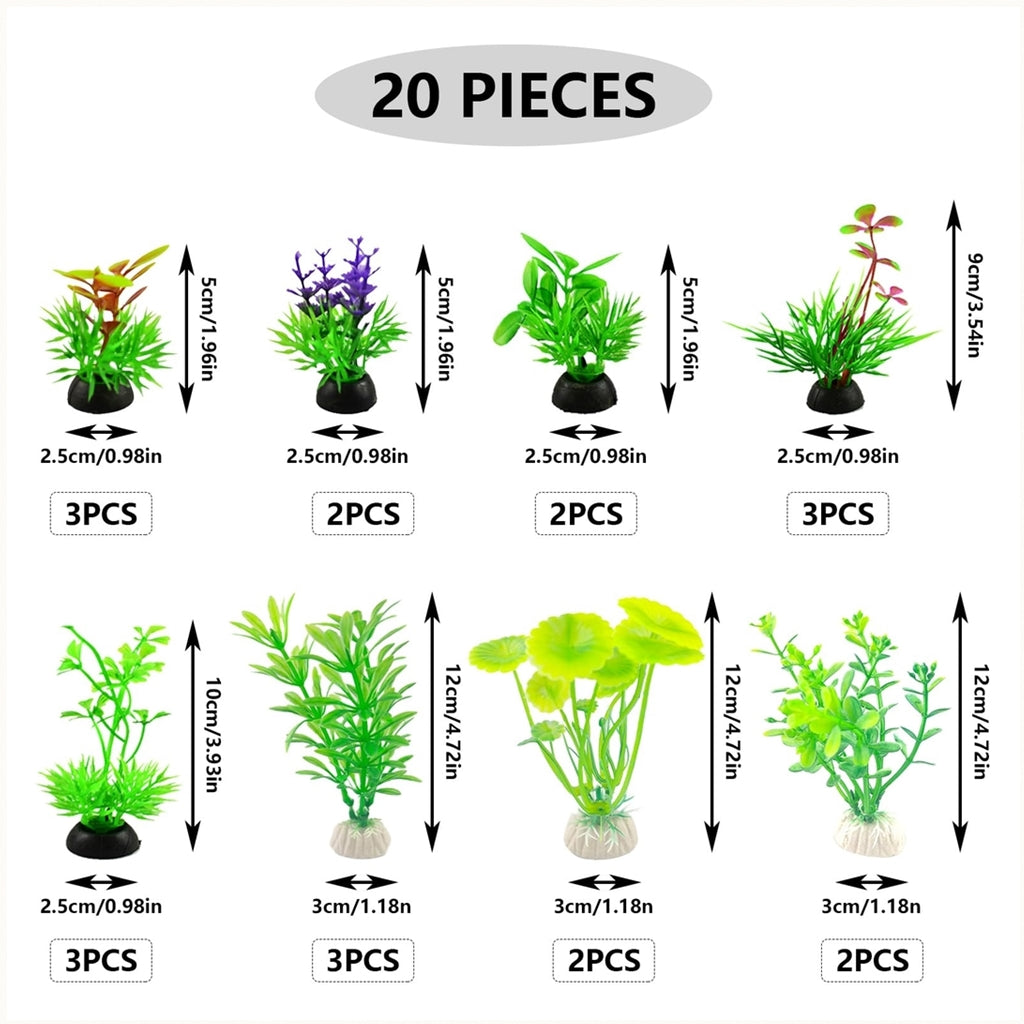 Set van 20 Kunstplanten voor Aquarium – Groen, 5–12 cm