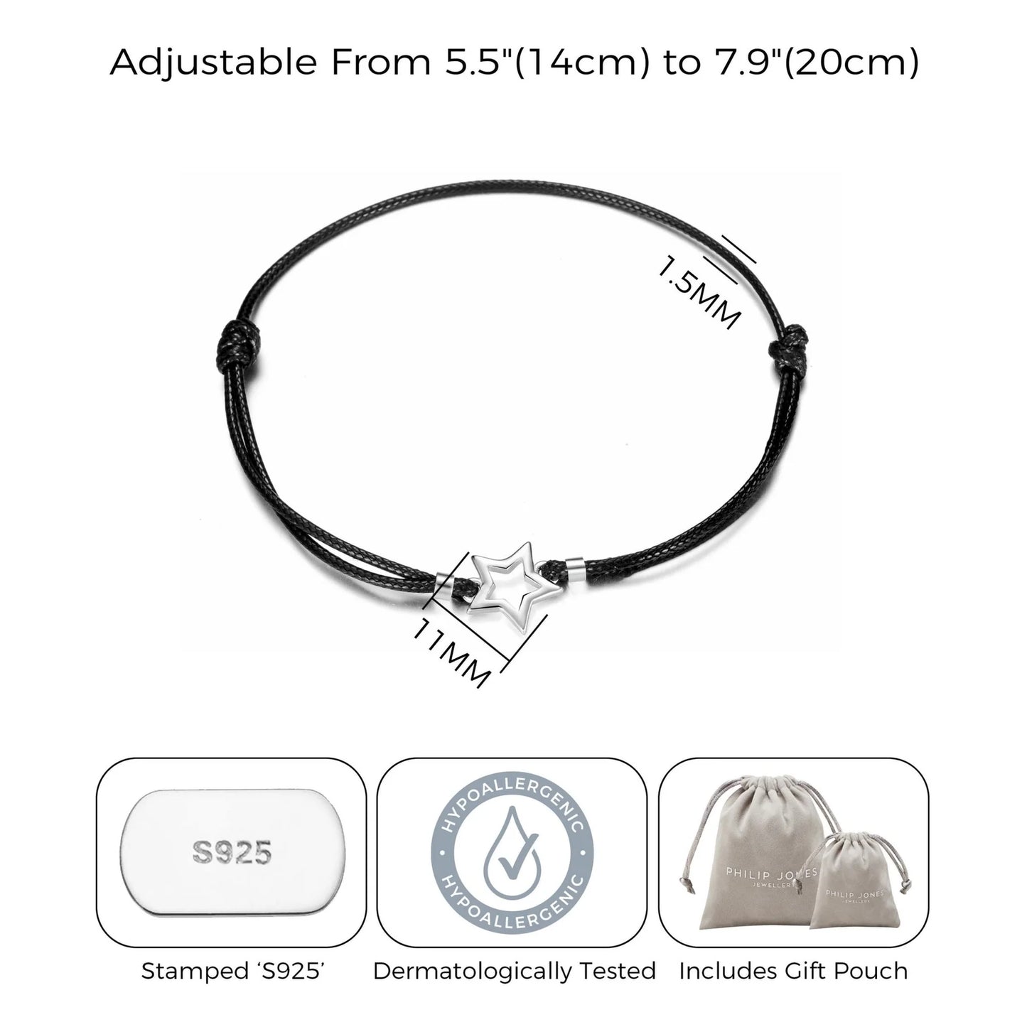 Brățară din Argint 925 cu Bumbac Cerat și Talisman Stea – Reglabilă, Hipoalergenică