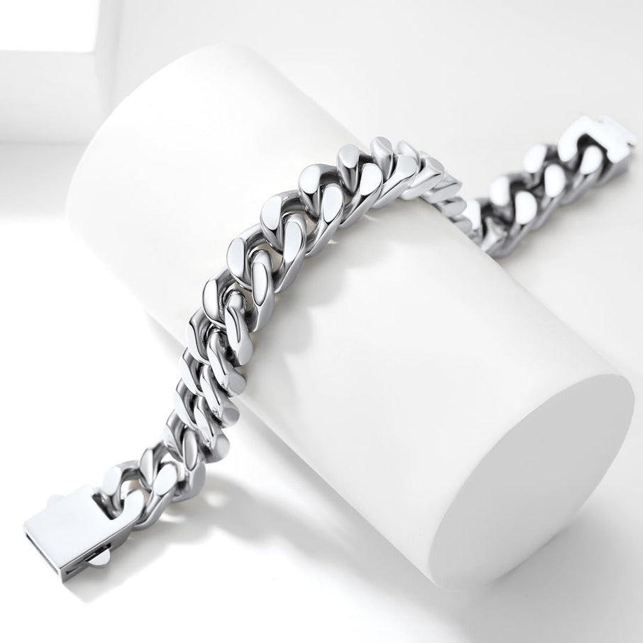 Solid stainless steel men's bracelet, Miami Cuban Chain style, 12.5MM wide, 23cm long