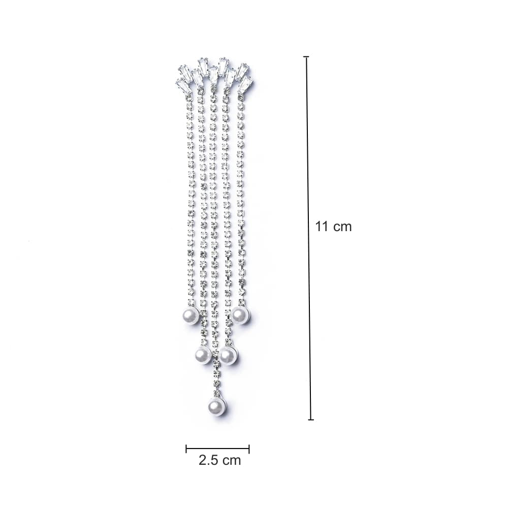 Long earrings with crystals and artificial pearls – elegant model with stud closure, 11 cm
