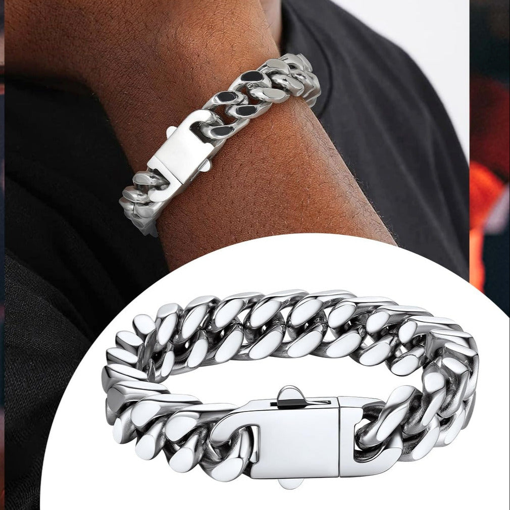 Solid stainless steel men's bracelet, Miami Cuban Chain style, 12.5MM wide, 23cm long