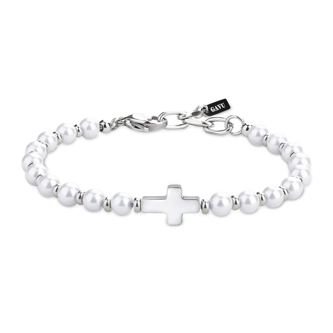 Unisex Bracelet with Cross Charm – Shell Pearl Beads