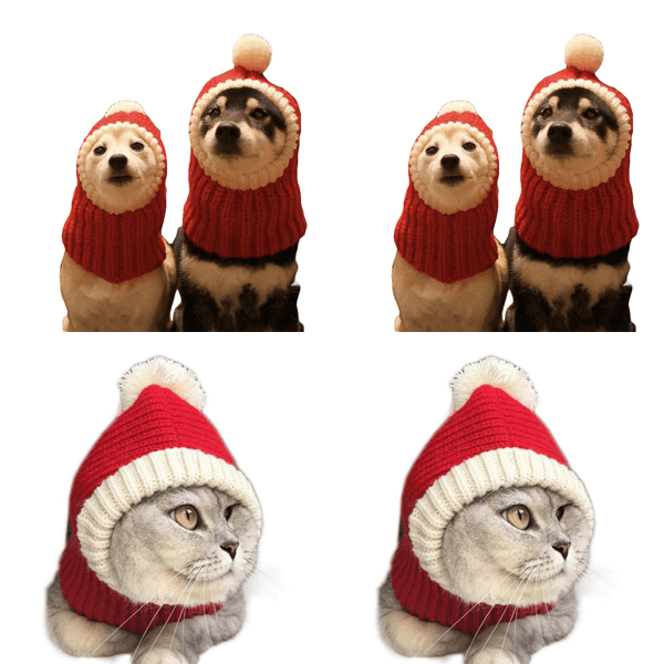Grappige kerst hondenmuts met pompon – gebreide rode winter snood voor huisdieren, maten L en XL