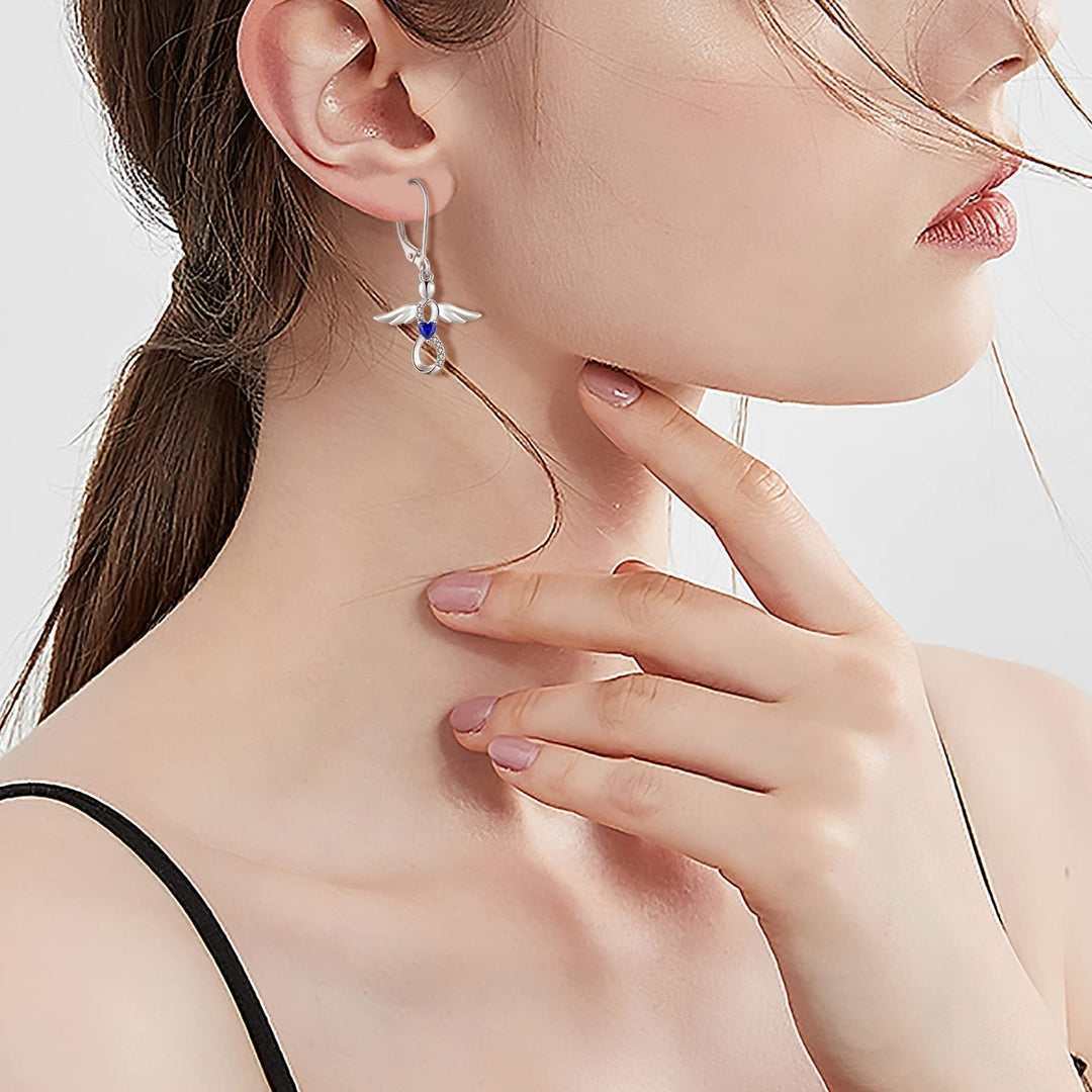 925 Zilveren Engel Oorbellen – Saffierblauwe Zirconia, 4g, Cadeau voor Vrouwen