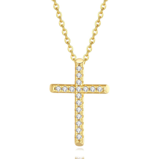 18K Gold Plated 925 Sterling Silver Women's Necklace with Zirconia Cross Pendant