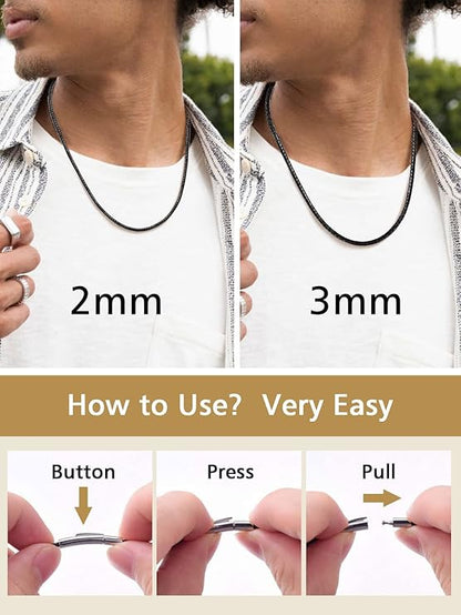Braided Leather Necklace Unisex – Stainless Steel Clasp, 61cm