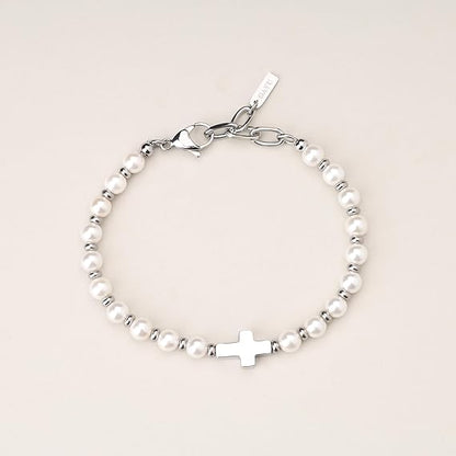Unisex Bracelet with Cross Charm – Shell Pearl Beads