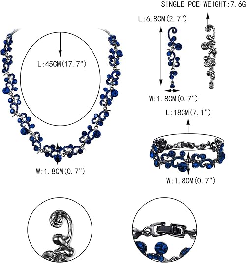 Set Elegant de Bijuterii de ocazie – Colier, Cercei și Brățară cu Cristale și Model Floral