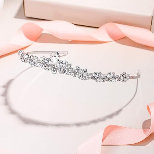Elegancka tiara ślubna – styl retro vintage z kryształkami, kolor srebrny