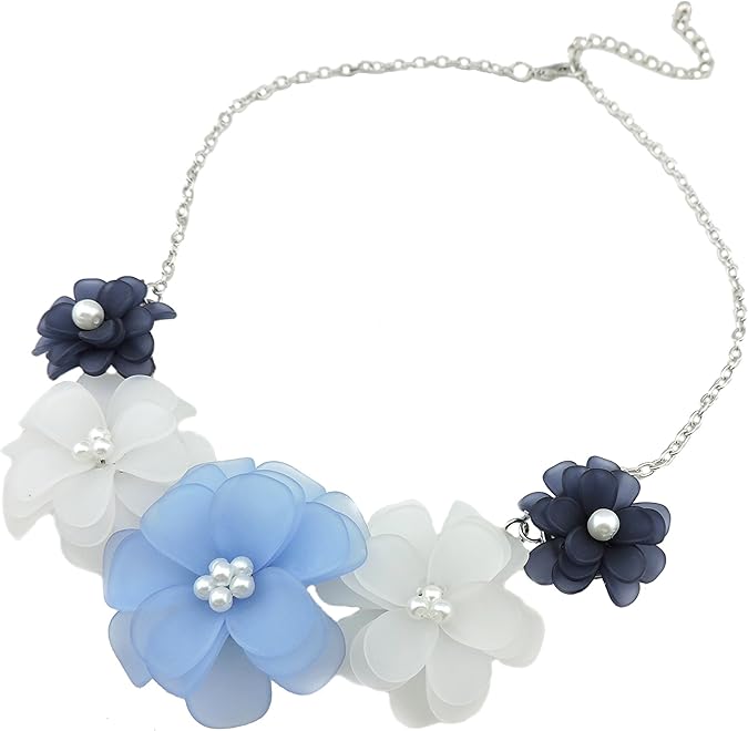 Colier trendy de vară cu flori – Choker vintage pentru femei, lungime 57 cm, prindere reglabilă