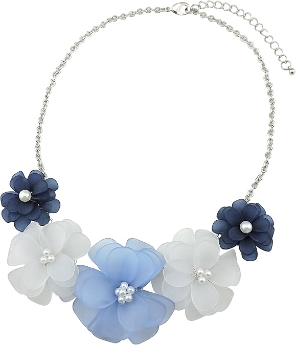 Colier trendy de vară cu flori – Choker vintage pentru femei, lungime 57 cm, prindere reglabilă