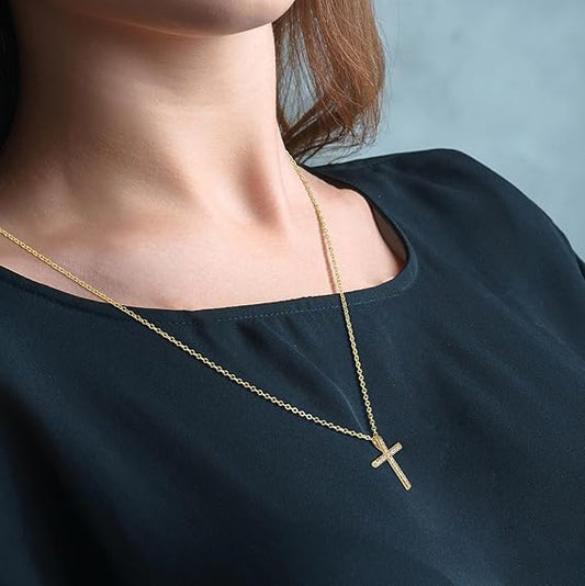 18K Gold Plated 925 Sterling Silver Women's Necklace with Zirconia Cross Pendant