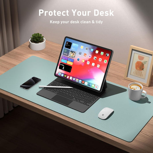 PU Leather Desk Pad – Non-Slip Writing and Mouse Mat, 80x40 cm, Black & Light Blue