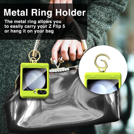 Galaxy Z Flip 5 Case with Ring Holder & Hinge Protection – Slim Hard PC Full-Body Cover, Neon Green