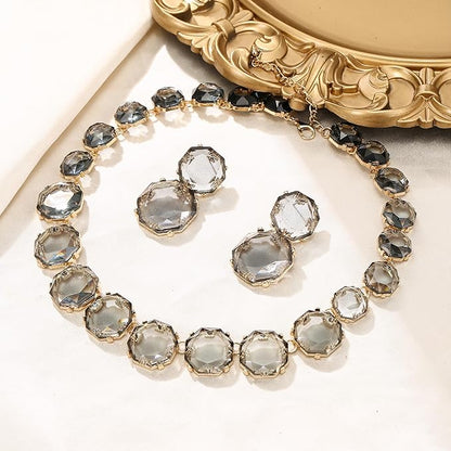 Set  Colier tip Choker și Cercei asortati -  Cristale Rotunde, Stil Boho Art Deco