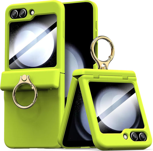 Galaxy Z Flip 5 Case with Ring Holder & Hinge Protection – Slim Hard PC Full-Body Cover, Neon Green