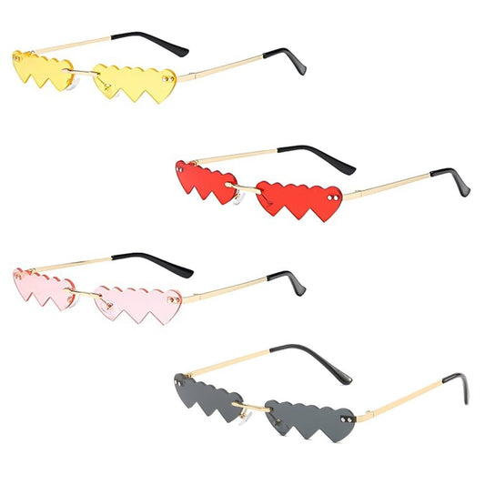 Set 4 perechi ochelari hippie în formă de inimă – roșii, roz, galbeni și maro închis – pentru petreceri, carnaval, poze și cosplay anii '70