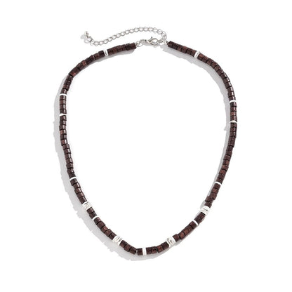 Herenketting met Platte Houten Kralen – Gemengde Kleuren, Unieke Stijl