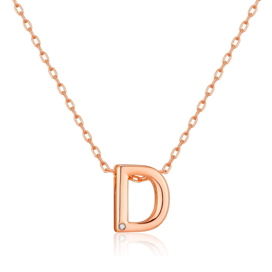 Ketting met rosegoud plating – letter ‘D’ met Zircondia® kristallen, lengte 43 cm + 5 cm verlenger