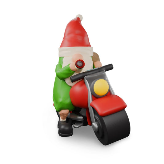 Funny Christmas Gnome on Motorcycle – 10 cm Garden or Indoor Decoration Figurine