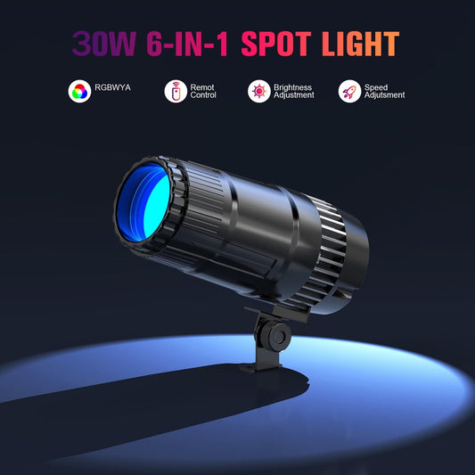 Mini LED spot schijnwerper 30W RGBW, 4 modi, met afstandsbediening – bundellicht voor podium, evenementen en feestjes
