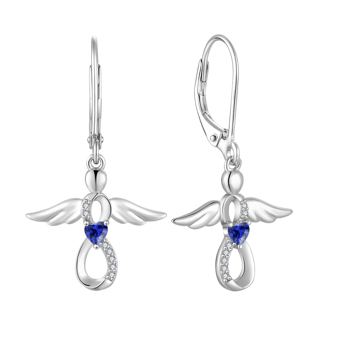 925 Zilveren Engel Oorbellen – Saffierblauwe Zirconia, 4g, Cadeau voor Vrouwen