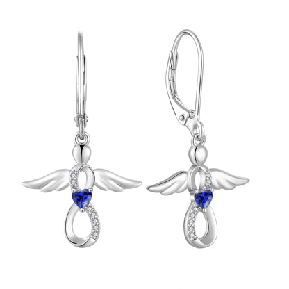 925 Zilveren Engel Oorbellen – Saffierblauwe Zirconia, 4g, Cadeau voor Vrouwen