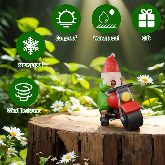 Funny Christmas Gnome on Motorcycle – 10 cm Garden or Indoor Decoration Figurine