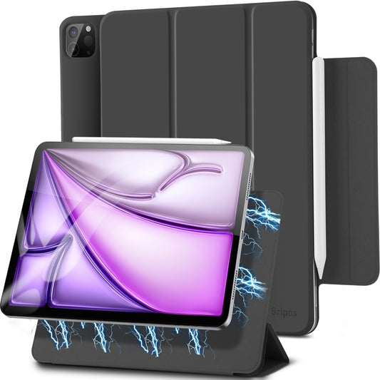 Magnetic Case for iPad Air 13" M2 (2024) & iPad Pro 12.9" (6th/5th/4th Gen) – Ultra Slim Trifold Stand Cover with Auto Sleep/Wake, Black