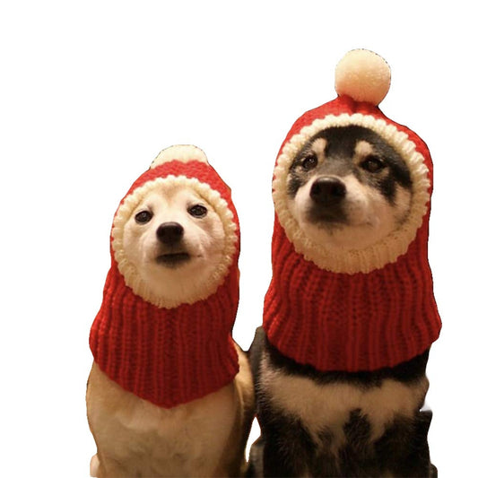 Grappige kerst hondenmuts met pompon – gebreide rode winter snood voor huisdieren, maten L en XL