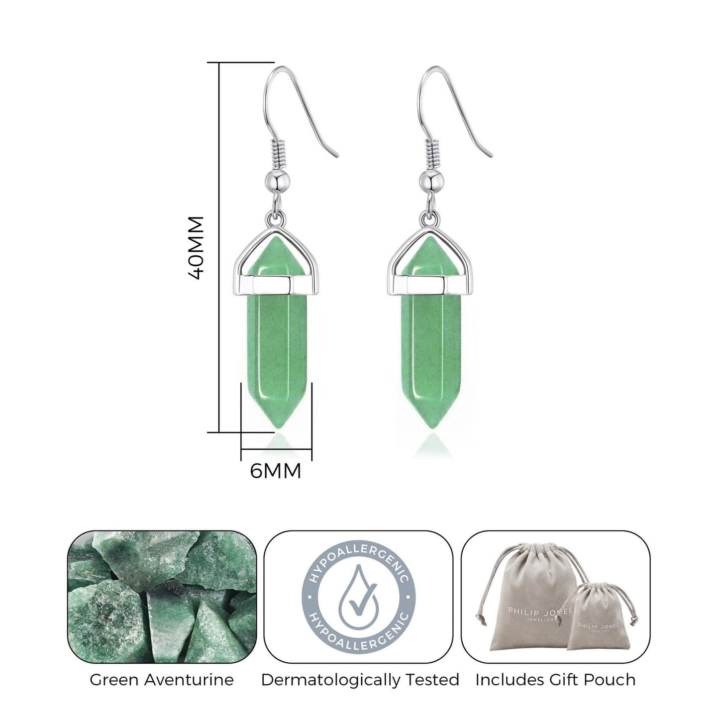 Lange oorbellen met groene Aventurijn-edelsteen – Elegant druppelmodel