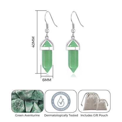 Lange oorbellen met groene Aventurijn-edelsteen – Elegant druppelmodel
