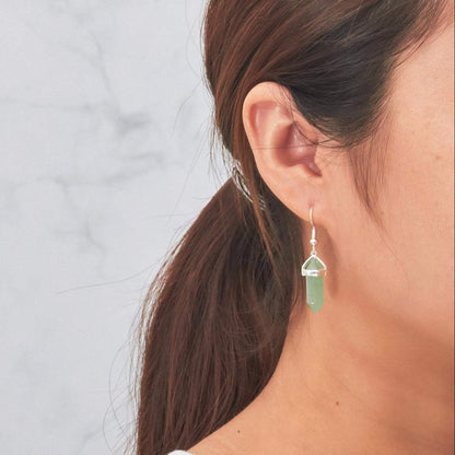 Lange oorbellen met groene Aventurijn-edelsteen – Elegant druppelmodel