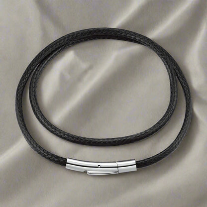Braided Leather Necklace Unisex – Stainless Steel Clasp, 61cm
