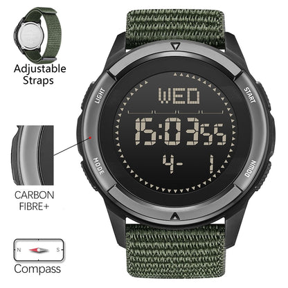 DIDITIME Tactisch Digitaal Horloge voor Heren – Groen Alpin, Waterdicht, met Kompas en Stappenteller