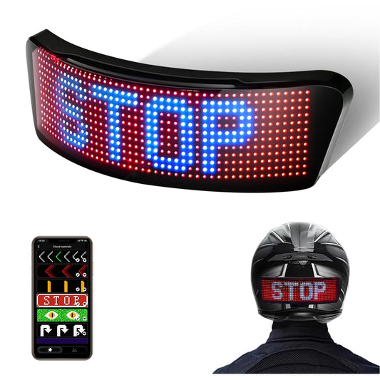 Display LED inteligent pentru cască – programabil, cu semnalizare și viteză