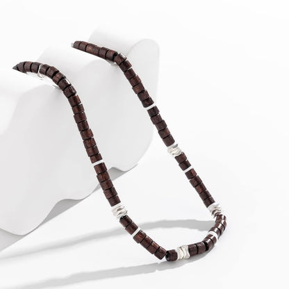 Herenketting met Platte Houten Kralen – Gemengde Kleuren, Unieke Stijl