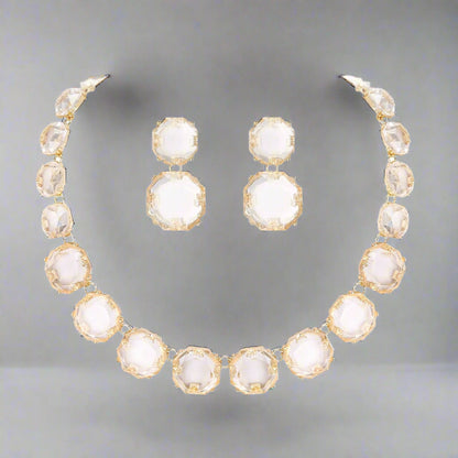 Set  Colier tip Choker și Cercei asortati -  Cristale Rotunde, Stil Boho Art Deco
