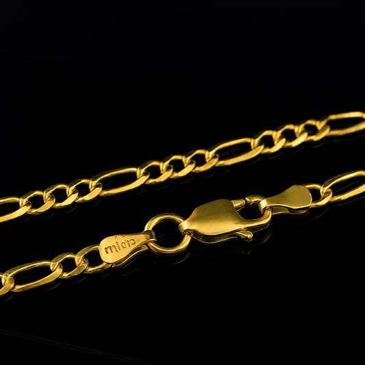 14K Gouden Ketting, Figaro 3+1 Model -  49 cm, Breedte 2.6 mm