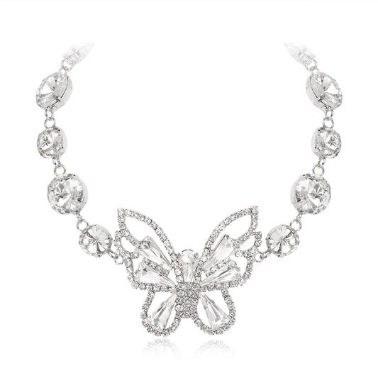 Colier tip choker cu fluture – Bijuterie statement cu cristale strălucitoare pentru femei și fete
