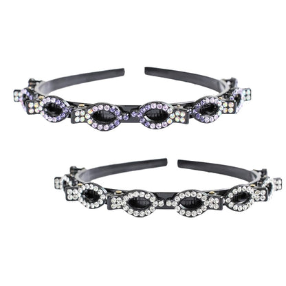 Set 2 benzi elastice de păr cu pietricele (alb + mov) – plastic cu strasuri, pentru fete, dans, petreceri, uz zilnic sau birou